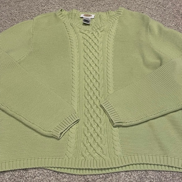 Talbots Light Green Sz L Cotton Cable Knit V-neck Sweater - Picture 1 of 7